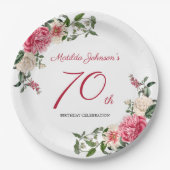 70e verjaardag Roze witte peulvruchten botanisch Papieren Bordje (Voorkant)