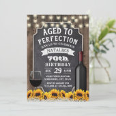 70e verjaardag Rustic Sunflower & Wine Kaart (Staand voorkant)