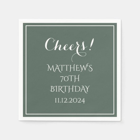 70e verjaardag Sage Groen Elegant Script Cheers Servet (Voorkant)