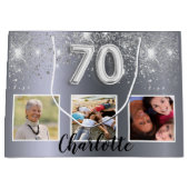 70e verjaardag Silver Glitter stoffotomonogram Groot Cadeauzakje (Voorkant)