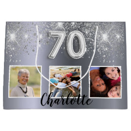 70e verjaardag Silver Glitter stoffotomonogram Groot Cadeauzakje