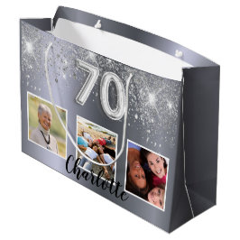 70e verjaardag Silver Glitter stoffotomonogram Groot Cadeauzakje