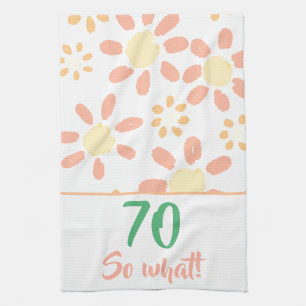 70e Verjaardag Sinaasappel Funny Waterverf Flower  Theedoek