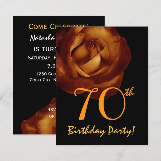 70e verjaardag Sjabloon Gold Roos 001 Kaart (Voorkant / Achterkant)