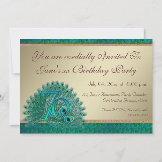 70e verjaardag sjabloon uitnodigingen (Achterkant)