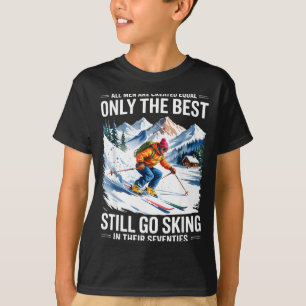 70e verjaardag skiër man oude ski liefhebber ski v t-shirt