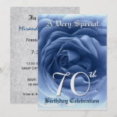 70e verjaardag Soft Blue Roos Metallic Paper Kaart (Voorkant / Achterkant)