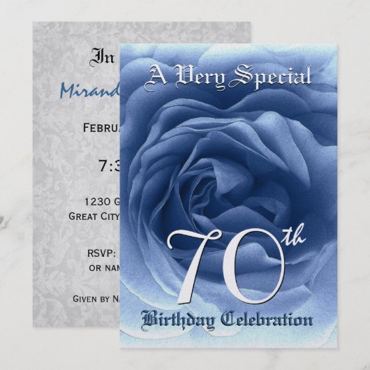 70e verjaardag Soft Blue Roos Metallic Paper Kaart (Voorkant / Achterkant)