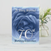 70e verjaardag Soft Blue Roos Metallic Paper Kaart (Staand voorkant)