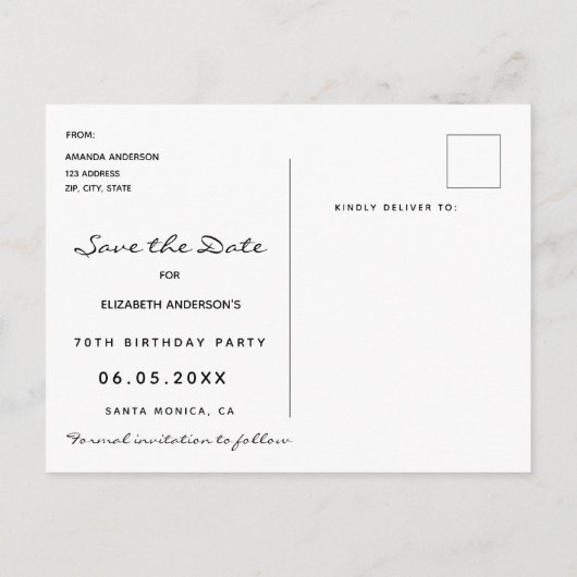 70e verjaardag Sparen de Datum tropische zwarte st Briefkaart (Achterkant)