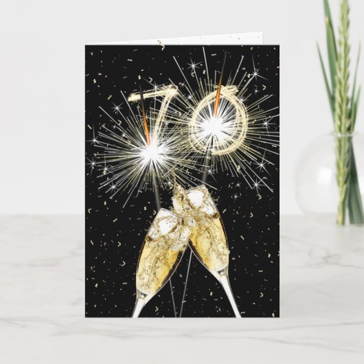 70e verjaardag Sparklers en Champagne Toast Kaart (Voorkant)