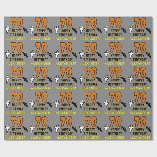 70e verjaardag: Spooky Halloween Thema, aangepaste Cadeaupapier (Vlak)