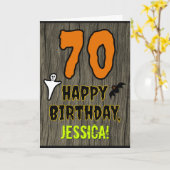 70e verjaardag: Spooky Halloween Thema, aangepaste Kaart (Gele Bloem)