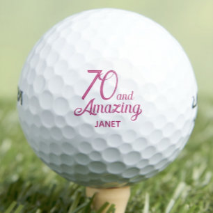 70e verjaardag Stepmom Gift - Roze 70 en geweldig Golfballen