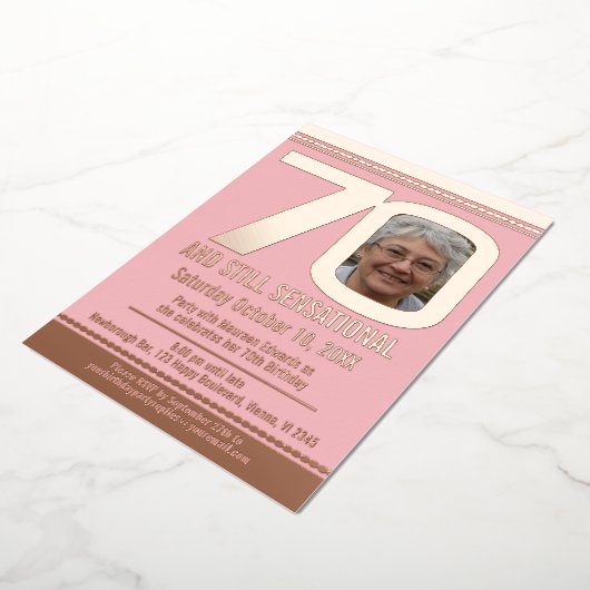 70e verjaardag stoffige roze en roos goud folie uitnodiging (Gedraaid)