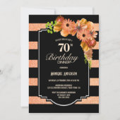 70e verjaardag Striped Coral Floral Dinner Party Kaart (Voorkant)