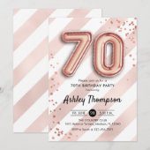 70e verjaardag - Stripes Roos gouden ballonnen Kaart (Voorkant / Achterkant)