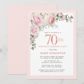 70e verjaardag Surprise Party Blush Pink Floral Kaart (Voorkant / Achterkant)