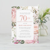 70e verjaardag Surprise Party Blush Pink Floral Kaart (Staand voorkant)