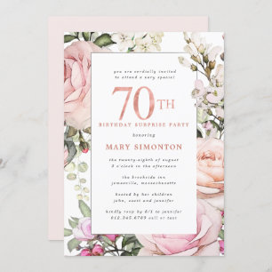 70e verjaardag Surprise Party Blush Pink Floral Kaart