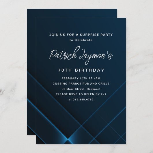 70e Verjaardag Surprise Party Donkerblauw Geometri Kaart (Voorkant / Achterkant)