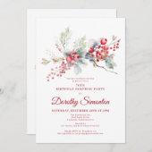 70e verjaardag Surprise Party Greenery Red Berry Kaart (Voorkant / Achterkant)