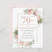 70e Verjaardag Surprise Party Roze Rose Bloemen Uitnodiging Briefkaart (Voorkant / Achterkant)