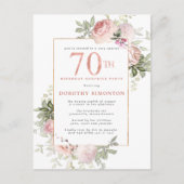 70e Verjaardag Surprise Party Roze Rose Bloemen Uitnodiging Briefkaart (Voorkant)