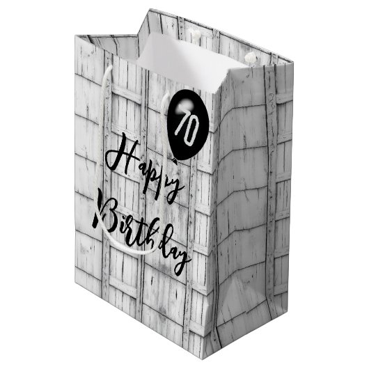 70e verjaardag symmetrisch rustiek houtpatroon medium cadeauzakje (Voorkant Gekanteld)
