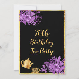 70e verjaardag theepartij uitnodiging goud zwart g