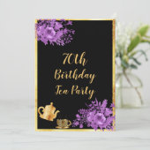 70e verjaardag theepartij uitnodiging goud zwart g (Staand voorkant)