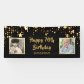 70e verjaardag toen & nu foto's zwart gouden sterr spandoek (Horizontaal)