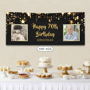 70e verjaardag Toen & Nu Foto's Zwarte Gouden Ster Spandoek