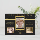 70e verjaardag Tri Foto-uitnodigingen 2 Kaart (Staand voorkant)
