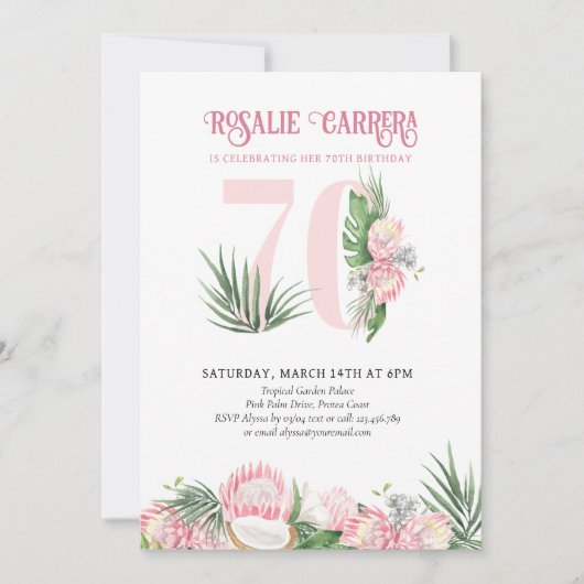 70e verjaardag Tropisch roze protheegetal 70 Kaart (Voorkant)
