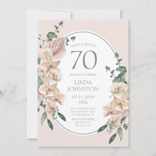 70e Verjaardag Tropische Bloemen Kaart (Voorkant)