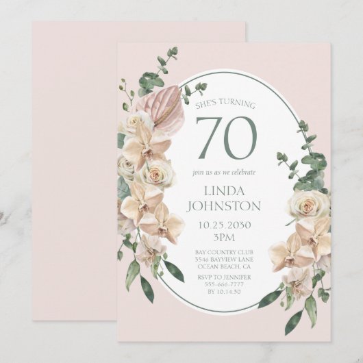 70e Verjaardag Tropische Bloemen Kaart (Voorkant / Achterkant)