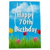 70e verjaardag Tulps Medium Gift Bag Cadeauzakje (Voorkant)