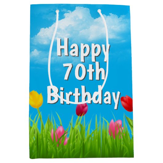 70e verjaardag Tulps Medium Gift Bag Medium Cadeauzakje (Voorkant)