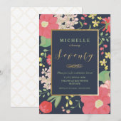 70e verjaardag uitnodigen - Elegante bloem - Custo Kaart (Voorkant / Achterkant)