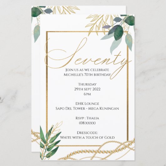 70e verjaardag - Uitnodiging (Voorkant / Achterkant)