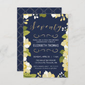 70e verjaardag Uitnodiging, Aanpassing Floral met  Kaart (Voorkant / Achterkant)