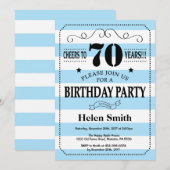 70e verjaardag uitnodiging Blauw en witte strepen (Voorkant / Achterkant)