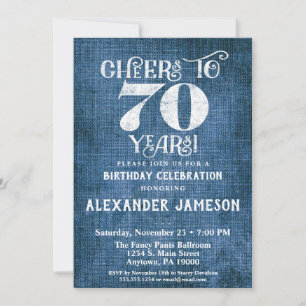 70e verjaardag Uitnodiging Blauwe linen Rustic Che