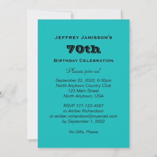 70e verjaardag Uitnodiging Blauwgroen Dog Blauwgro (Achterkant)