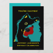 70e verjaardag Uitnodiging Blauwgroen Dog Blauwgro (Voorkant / Achterkant)