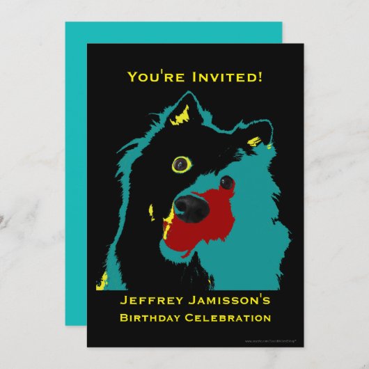 70e verjaardag Uitnodiging Blauwgroen Dog Blauwgro (Voorkant / Achterkant)