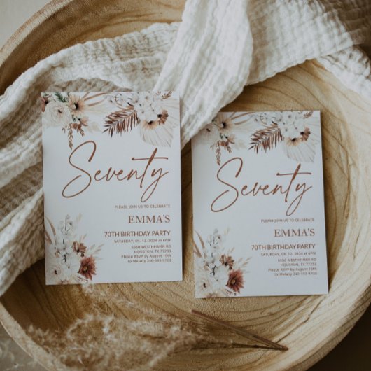 70e verjaardag uitnodiging Boho Pampas