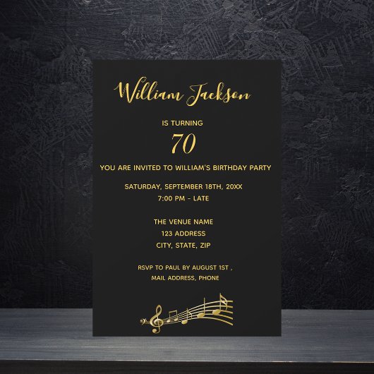70e verjaardag uitnodiging foto zwart voor jongens