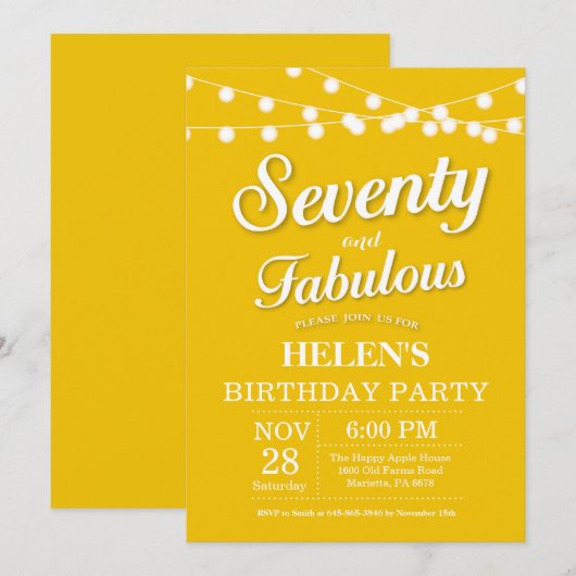 70e verjaardag uitnodiging geel fabulous (Voorkant / Achterkant)